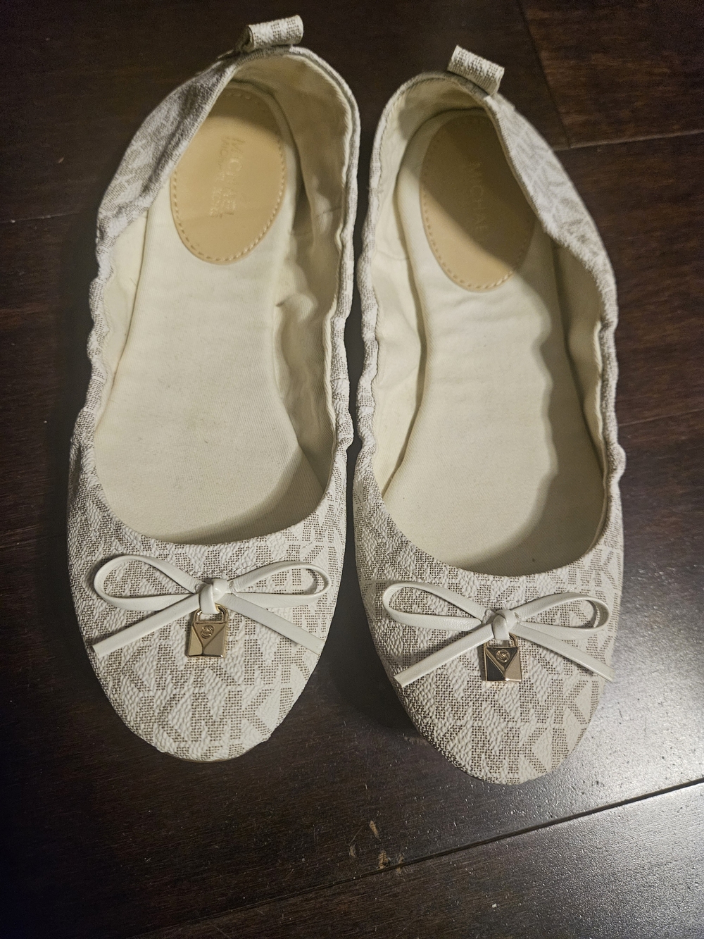 Michael Kors Cream Signature MK Logo Ballet Flats with Bow